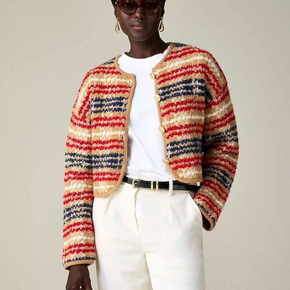 J. Crew Multicolor Striped Cardigan with Gold Buttons